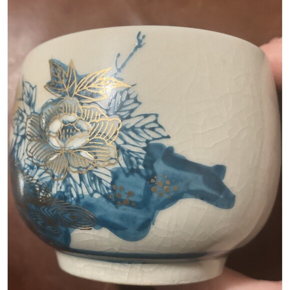 2 Vintage Kutani Japanese Tea cups peacock gold Teal Blues 3x3 Asian Art ceramic - Picture 8 of 16